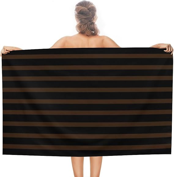 Soft Beach Towels, Simple Striped Dark Brown and Black Pool Towels Quick Dry & Sand Free Towel for Bathroom Tub, 31" X 51"