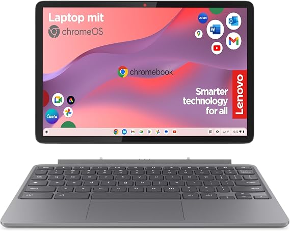 Lenovo Chromebook Duet 10.95 Inch WUXGA Touch Display MediaTek Kompanio 838 8GB RAM 128GB SSD Arm Mali-G57 GPU ChromeOS QWERTZ Grey Includes Folio Stand + Keyboard Google Security Chip H1