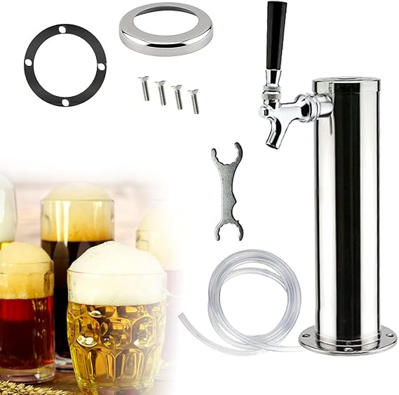Single Tap Stainless Steel Beer Tower 3 inch Draft Beer Tap Tower with Single Beer Faucet for Home Brewing Party Bar