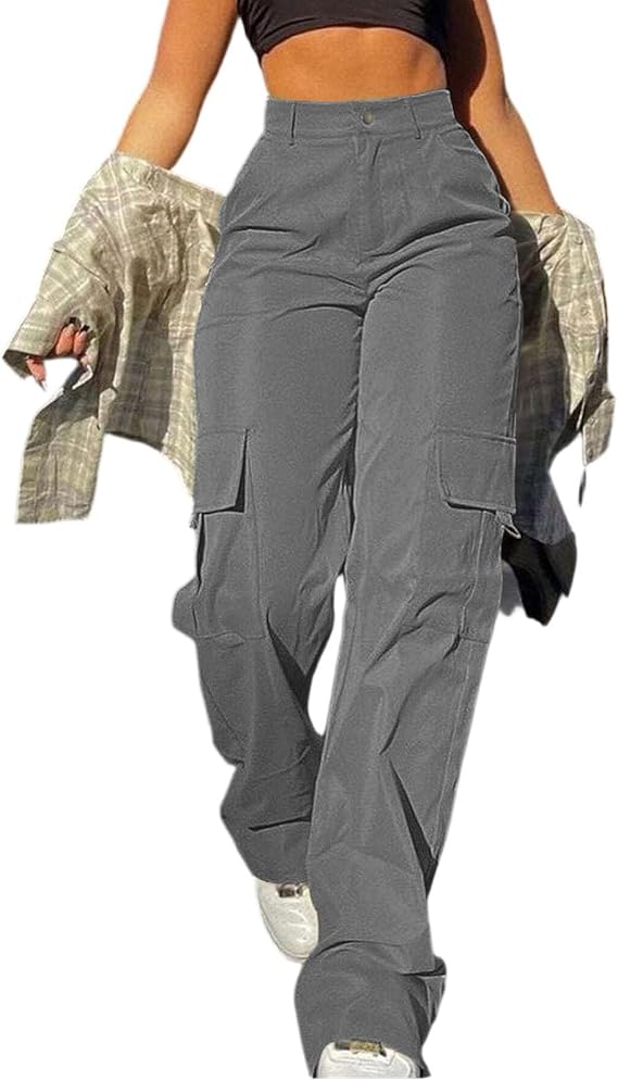 Cargo Pants Women Lightweight High Waist Outdoor Hiking Pants Casual Buttons Workout Wide Leg Pant with 4 Pockets