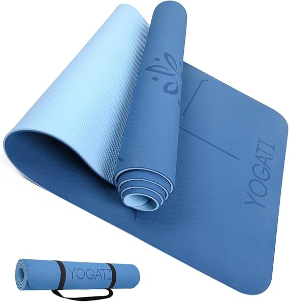 YOGATI Yoga Mat with Alignment Lines. Yoga Mats with carry strap perfect for Pilates and Fitness Workout, Eco Friendly Non Slip Thick Yoga Mats for women and men - Yoga Matt.