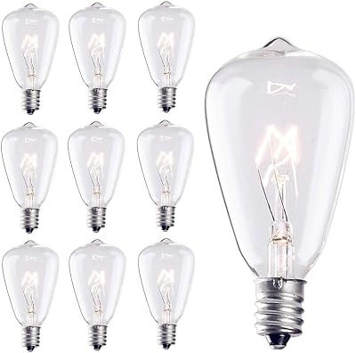 SUNSGNE 10-Pack Edison Replacement Light Bulbs, 7-Watt E12C7 Candelabra Base ST38 Replacement Clear Glass Light Bulbs for Outdoor Patio String Lights, Warm White