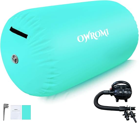 Inflatable Gymnastics Air Mat Tumble Track with Gymnastics Air Barrel - Inflatable Air Spot Tumbler Backbend Trainer Air Roller Tumbling Mat with Electric Pump
