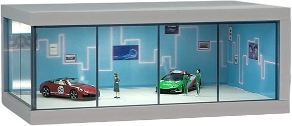 LED Light Car Model Display - Dustproof Storage Cabinet, Realistic Parking Lot Scene | USB Powered Illumination Awesome Diorama, Clear Front Door Viewing Panel Window for 1:64 Scale Diecast Vehicles