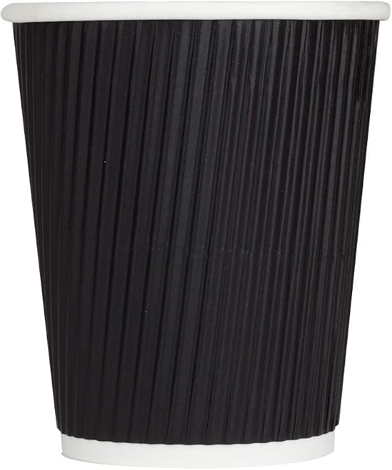 Karat 8 oz Ripple Insulated Coffee Cup [500 Count] Black Disposable Paper Hot Cup, Sturdy and Leak Proof, 80mm, No Lids