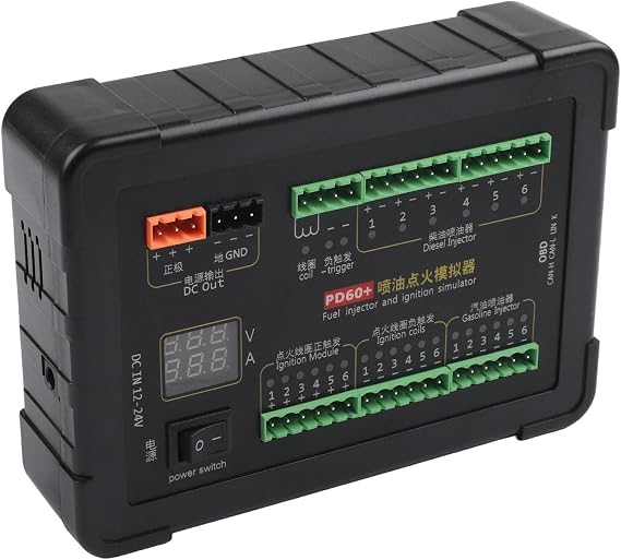 PD60 Ignition Simulator for Car Computer Testing, Supports 12-24V Diesel Injector and Positive Negative Trigger Coil Simulation, Built-in Real-Time Voltage Current Monitor with CAN Analyzer