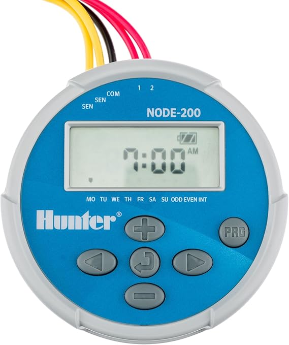 Hunter NODE-200 Battery Operated Sprinkler Timer, 2 Zone Waterproof Irrigation Controller for Valve Boxes, Easy Programming (Solenoid Not Included)