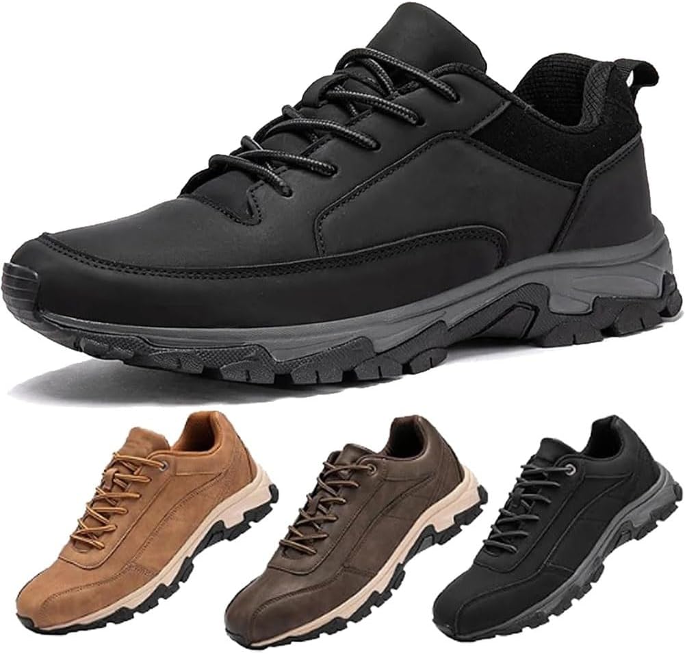 Bestofoot Mens Shoes, Orthopedic Mens Sneakers, Mens Comfortable Leather Sneakers with Arch Support Waterproof Non SlipBlack,1347