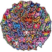 Butterfly Stickers 50 Pcs Cool Neon Butterfly Sticker Pack, Prizes for Kids Classroom, Waterproof Vinyl Stickers for Water Bottles, Scrapbook, Journal, Skateboard, Laptop, Tumbler, Luggage, Guitar etc