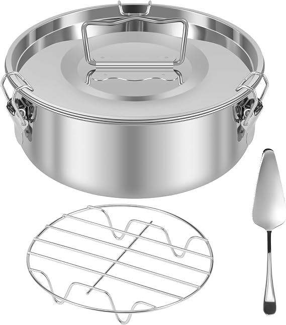 Flan Mold with Lid Spatula and Steam Rack | Stainless Steel Flan Pan 1.5QT | Mexican Flan Pan with Lid for 6QT to 8QT Pot | Flan Cake Baking Pans | Molde Para Flan
