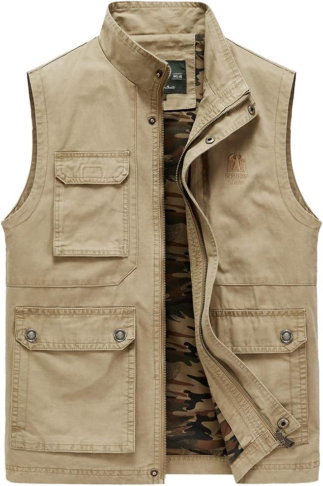 SemiAugust Outdoor Mens Vest, Photographer Vest, UV Protection, Fishing Vest, Multiple Pockets, Camouflage, Stylish, For Fishing, Photography, Multi-functional