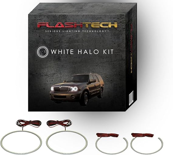 Flashtech White LED Halo Ring Accent Light Components Compatible with Lincoln Navigator (2003-2006) - Front Accent Set