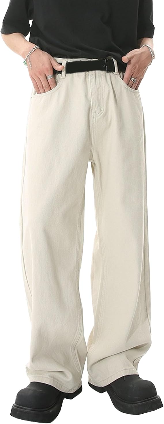 Men's Straight Leg Loose Fit Casual Jeans Washed Basic Outdoor Denim Pants Classic Casual Comfort Trousers