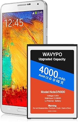 WAVYPO [4000mAh] Battery for Galaxy Note 3, Upgraded High Capacity Replacement Battery for Samsung Galaxy Note 3 [ N9000, N9005, N900A, N900V, N900P, N900T ] Note 3 Spare Battery