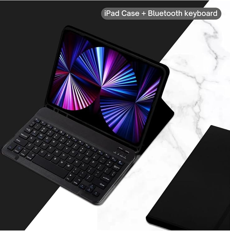 Apple iPad 10. Nesil 10.9 inç ile Uyumlu Bluetooth Klavyeli Tablet Kılıfı, Türkçe Klavye, Kalem Bölmeli, Siyah