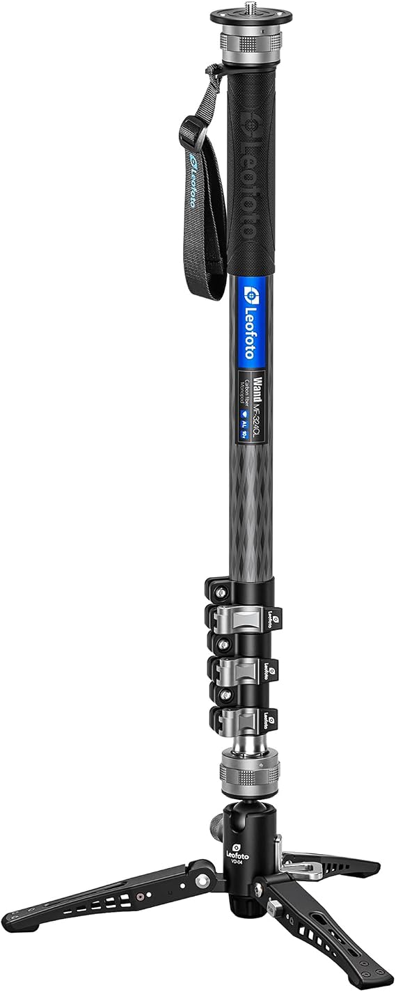 Leofoto MF-324CL+VD-04 Camera Monopod Stand with Foot Pedal & Press Style Quick Release System,Flip Leg Locks, 4-Sec Carbon Fiber Video 182cm/71.6" Monopod for Sony/Canon/Nikon/DSLR Payload 22 lbs