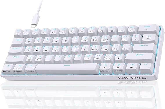 Dierya DK61SE 60% Gaming Keyboard, Wired, US QWERTY, Red Switches, White