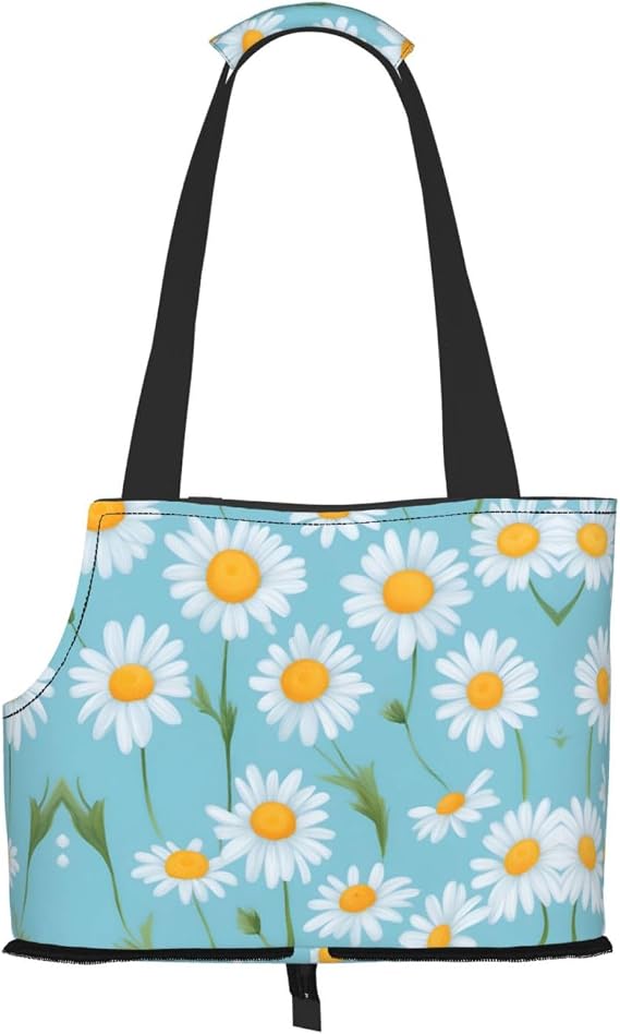Soft Sided Collapsible Pet Travel Carrier for Medium Cats and Puppy, for Subway/Shopping/Hiking,White Daisy in Light Print