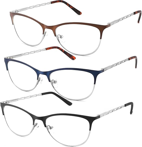 Reading Glasses for Women Cateye Blue Light Metal Spring Hinge