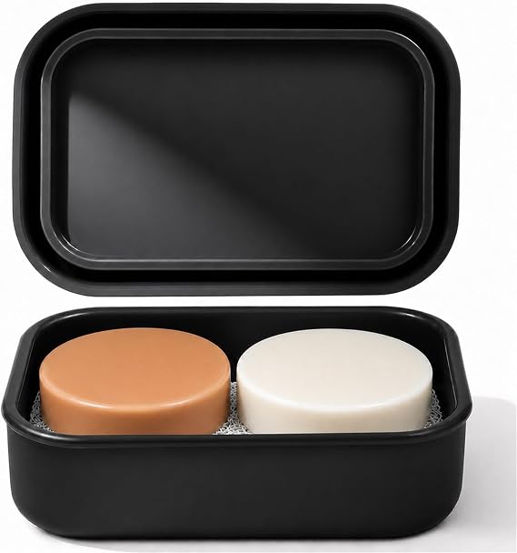 AIMAIAIMAI Travel Soap Case, Silicone Shampoo Bar Holder with Drain Pad