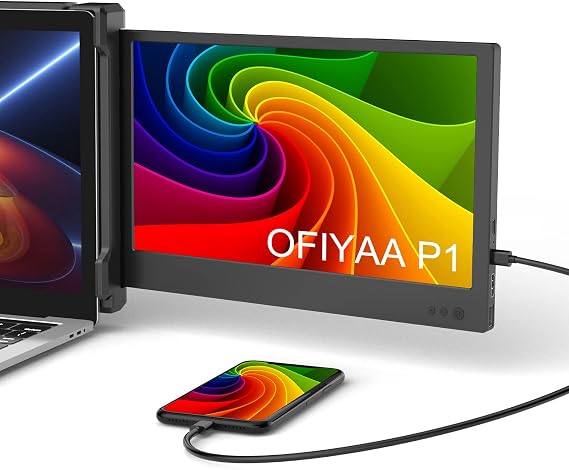 BQAA 12" Portable Monitor - FHD IPS Screen Extender with HDMI/Type-C/USB-A Plug and Play, Compatible with Windows, Mac, Linux, Switch, Android