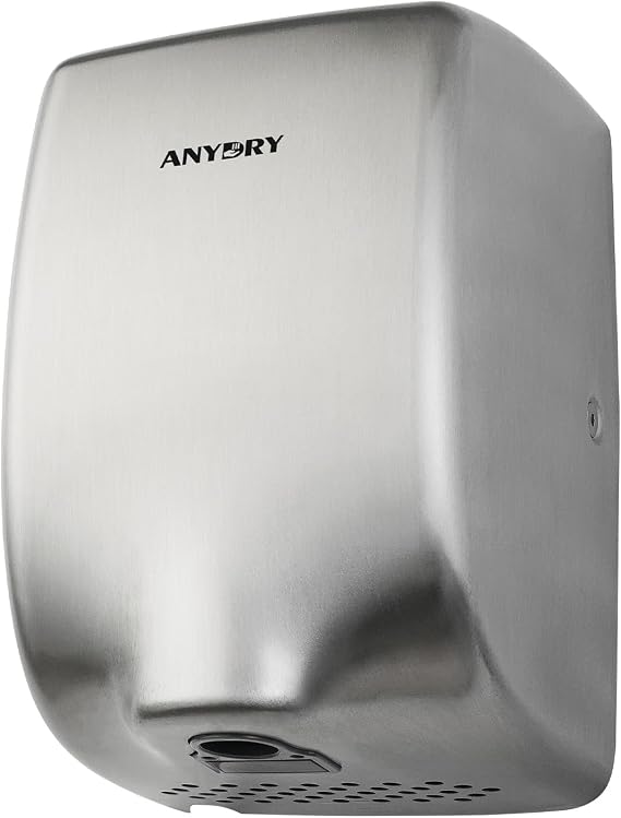anydry 2803Y Mini Hand Dryer High Speed Air Flow 1350W Stainless Steel Blasted Surface Space Saving for Commercial & Private Homes