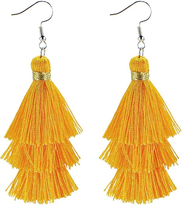 AD Beads Fashion Charm Crystal Silk Tassel 3 Layers Fan Fringe Dangle Earrings designer costume jewelry