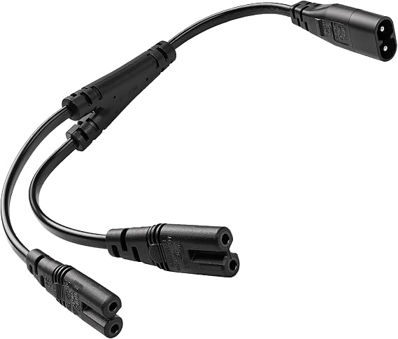 IEC320 C8 to 2X C7 Y Splitter AC Power Cord, IEC Figure 8 Male to 2 Female 1 in 2 Out AC Power Cable 30CM