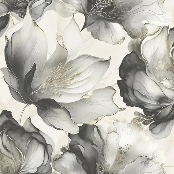 Muriva Elysian Floral Flowers Petal Pastel Abstract Metallic Wallpaper Feature Wall 10m Roll (Black and Gold 212502)