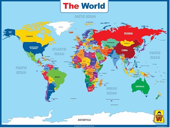 UNCLE WU World Map Laminated Poster -Dry Erase Double Side Educational Poster For Kids/Adults -17 x 23 inch Waterproof Map For Home Classroom