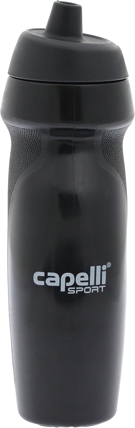 Capelli Sport Sports Water Bottle, Plastic Squeeze Water Bottle with Easy Open Nozzle and Grip Panels, Black, 18.5oz