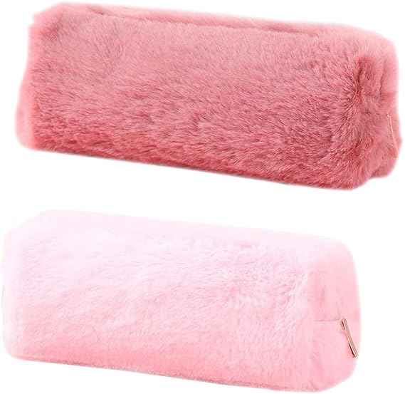 Pencil Case, 5 Colors Pen Pouch Bag Girl Cute Plush Soft Fluffy Pencil Pen Case Cosmetic Bag Pencil Holder Holder Makeup Pouch with Zipper Khaki/Gray/Dark Pink/Light Pink/Black