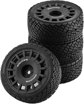 1/10 RC Rally Car Tires On Road Tyres 12mm Hex Plastic Wheels Rims Compatible with 1/10 Scale Racing Car Tamiya TT01 TT02 XV01 TA06 PTG2 HPI KYOSHO HSP RC On-Road Car 4PCS Black