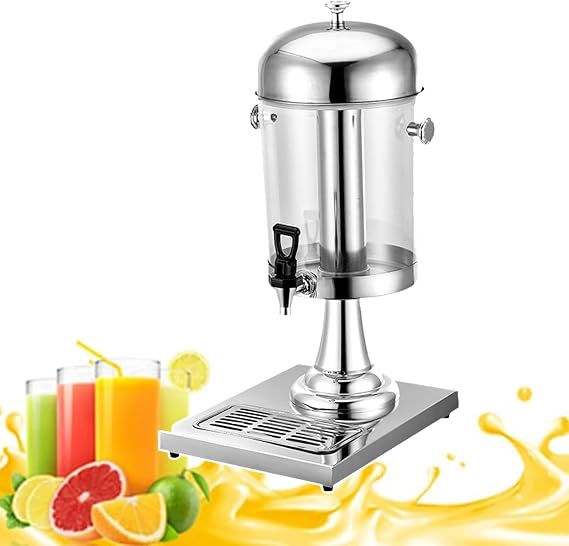 Buffet Juice Dispenser, Stainless Steel Hotel Beverage Machine, 8L/16L Juice Bucket with Ice Cylinder (Cooling/Heating), with Sink,8L,Silver