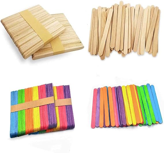200 Pcs Popsicle Sticks, Rainbow Wooden Popsicle Sticks, Natural Wooden Craft Sticks to DIY Reusable Sticks for Ice Cream Sticks Craft Creative Designs or Kids Education, 4.5" Craft Sticks