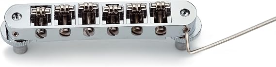Guyker Tune-O-Matic Roller Saddle Bridge - String Space 10.5mm Guitar Bridges with Post Hole 4.2mm Replacement Compatible with Les Paul LP SG 6 String Electric Guitar GM015, Chrome