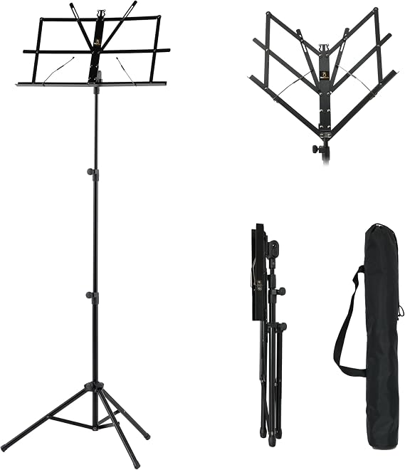 Music Stand for Sheet with Carrying Bag Adjustable Podium Stand with Tripod Base and Sheet Music Folder Metal Music Stand with Music Sheet Clip Holder