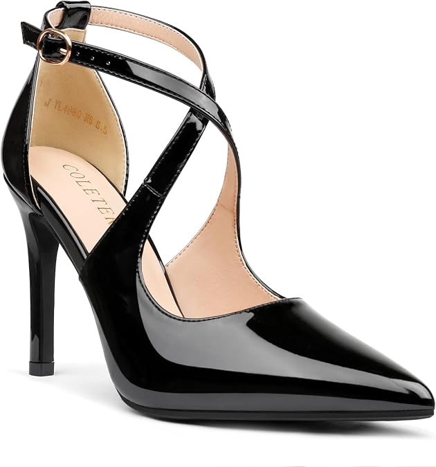 COLETER Womens 4" D'Orsay Pumps Stilettos Crossed Ankle Strap Dress Shoes