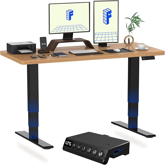 FLEXISPOT E6 MAX ONE PIECE Electric Standing Desk with USB Dual Motors 3 Stage Height Adjustable Sit Stand Up with Memory Smart Panel(Black Frame+120x60cm Maple Top)