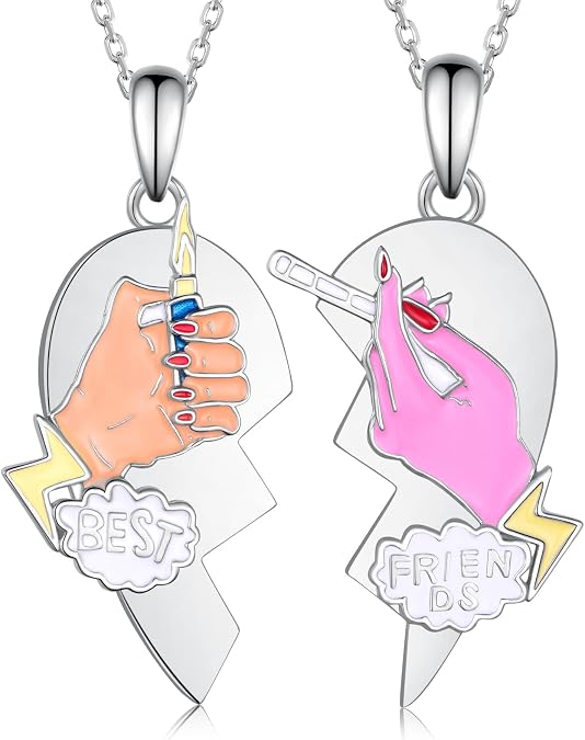 Best Friends Necklace 925 Sterling Silver Forever Friends Pendant Necklaces Set for 2 Pcs Friendship Jewelry for Womens Grils