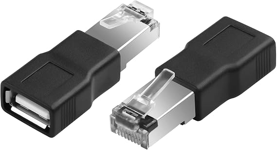 GINTOOYUN 2 Pcs USB to RJ45 Ethernet Adapter Black USB2.0 Female to RJ45 8P4C Male Conversion Adapter for Camera,ADSL Modem,Router,Laptops,Desktop Computers,etc