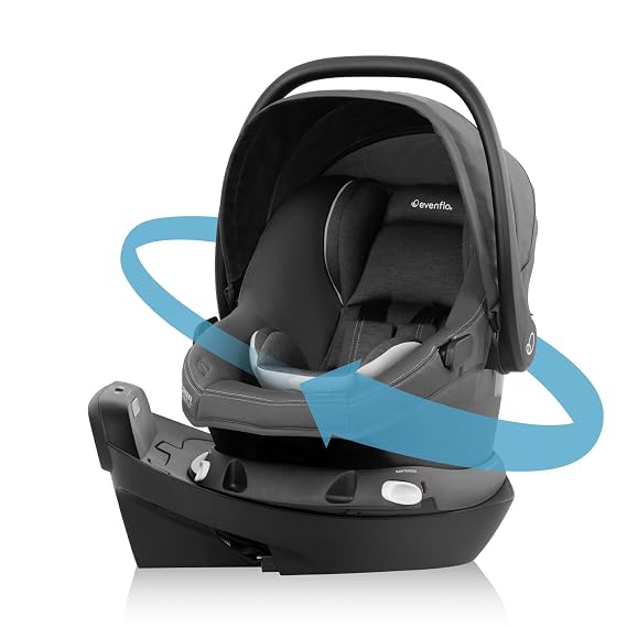 Evenflo Revolve180 LiteMax NXT Rotating Preemie and Infant Car Seat | w/ Green & Gentle Fabric, SensorSafe, Rear-Facing Mode 3-30 lbs, Lighweight, Easy Install Base (Anchor Gray)