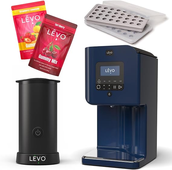 LEVO II+ Infuser & Gummy Mixer Bundle Infused Gummy Making Kit with Candy Molds, Cherry Gummy Mix, Strawberry Lemonade Gummy Mix - Midnight Blue