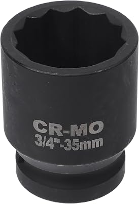 1 Pcs Impact Socket Durable Hardware Tool 60mm Black High Carbon Steel 12 Point 35mm for Car Motorcycle Dirtbike Repair 34 Inch Drive