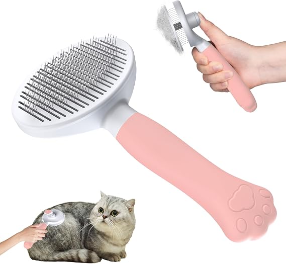 Zivacate Cat Brush Dog Brush [Ergonomic Grip & One-click Cleaning] Shedding Tool for Short & Long Haired Dogs/Cats/Rabbits, Deshedding Brush(Pink)