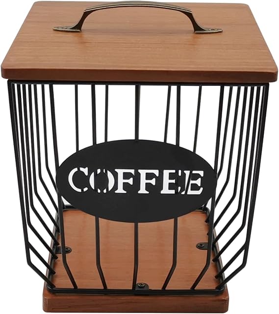 Square Coffee Pods Holder with Wooden Lid and Base
