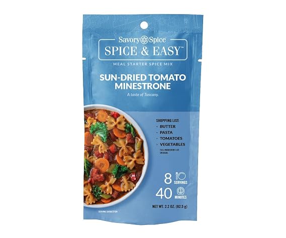 Savory Spice Sun-Dried Tomato Minestrone Spice & Easy - Italian Minestrone Soup Mix - Just Add Pasta, Tomatoes & Veggies - Tuscan-Style Dinner (2.2 oz)