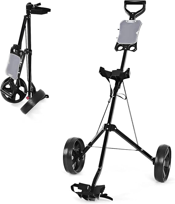 GYMAX Golf Cart, 2 Wheel Golf Push Cart with 9.5 Wear-Resistant Rubber Wheels, Elastic Strap & Scoreboard, Folding Lightweight Portable Golf Caddy Cart for Teens Adults