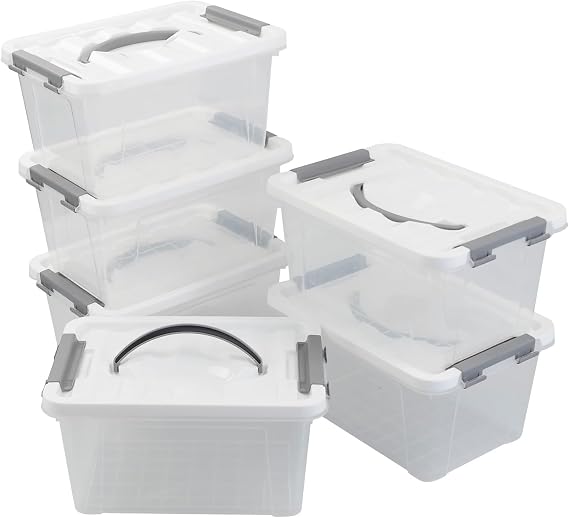 Saedy Plastic Lidded Storage Container, 6 Packs, 5 L Latching Storage Boxes