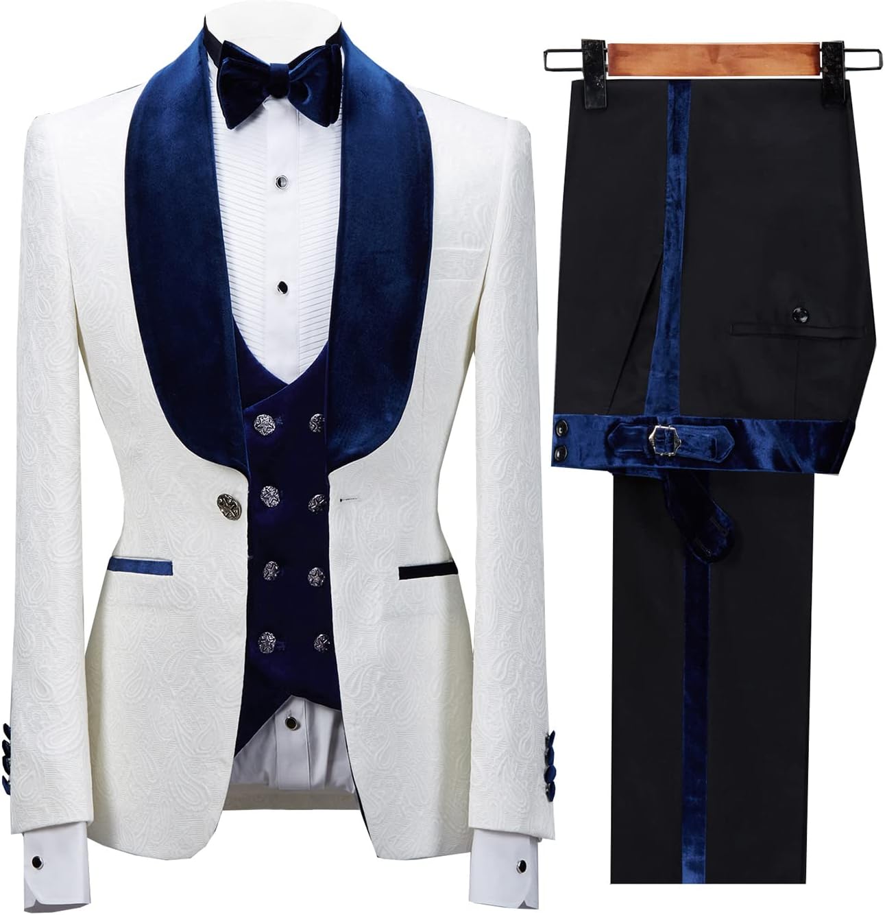Men Suit 3 Pieces Jacquard Floral Shawl Collar Paisley Tuxedo Solid Mens Wedding Prom Suit